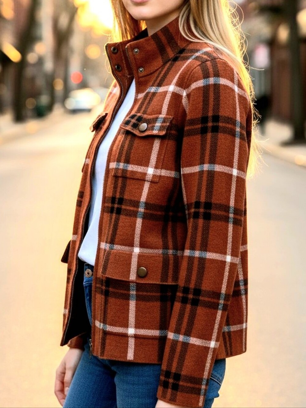 Joie Rust Plaid Snap-Front Jacket